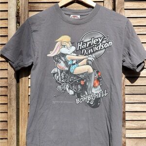 Harley-Davidson Charcoal Looney Tunes Cartoon Graphic Tee